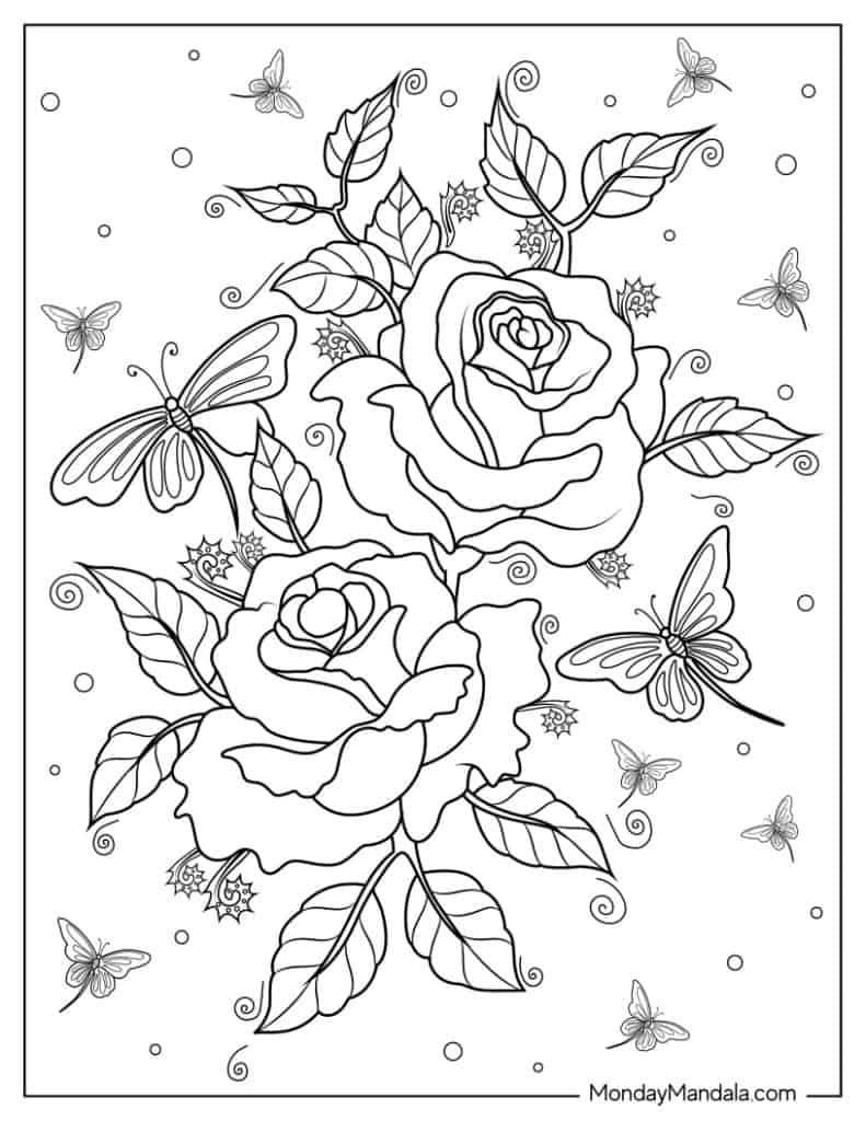 Rose coloring pages free pdf printables