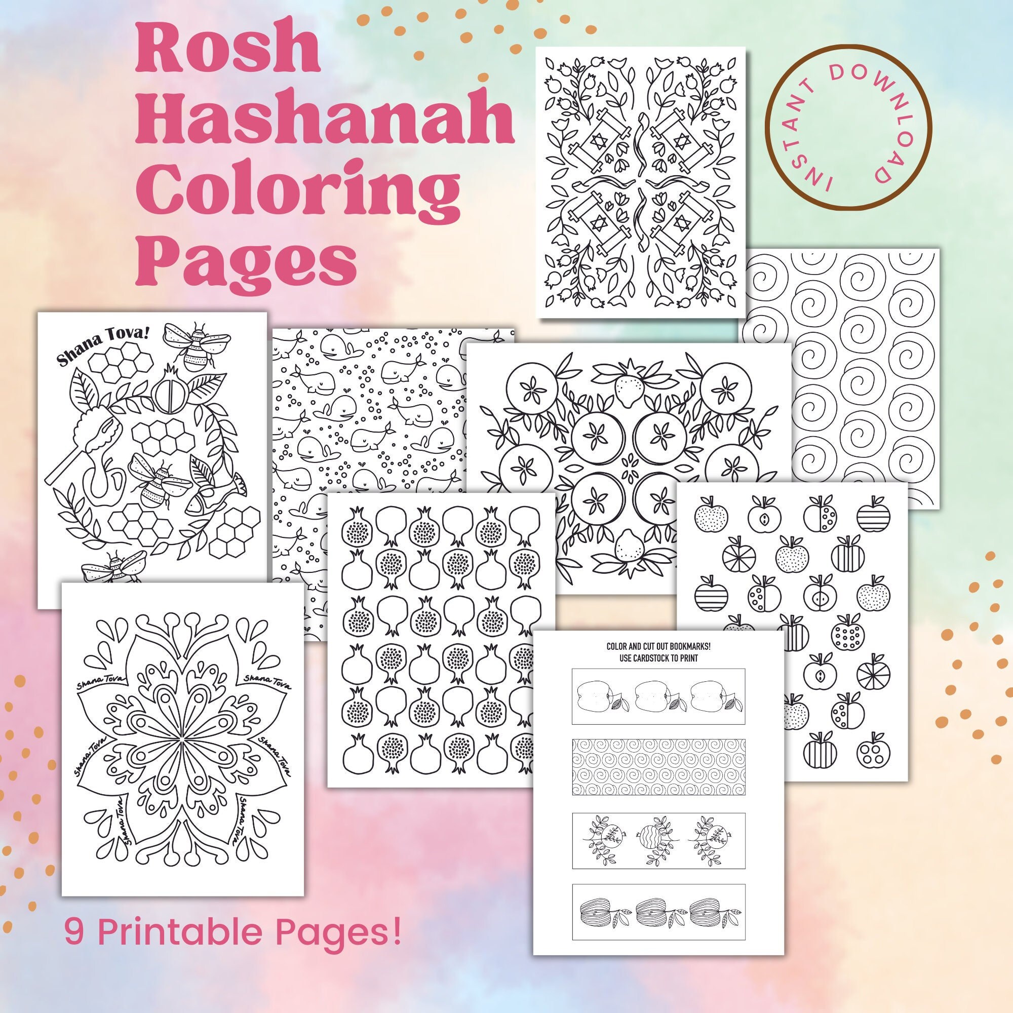 Rosh hashanah digital coloring book printable coloring pages pdf instant download jewish holidays set kids family activity