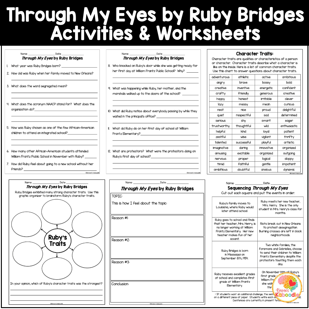 Through my eyes by ruby bridges activities literature unit