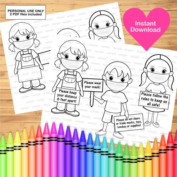 Social distance safety coloring page activity printable instant download