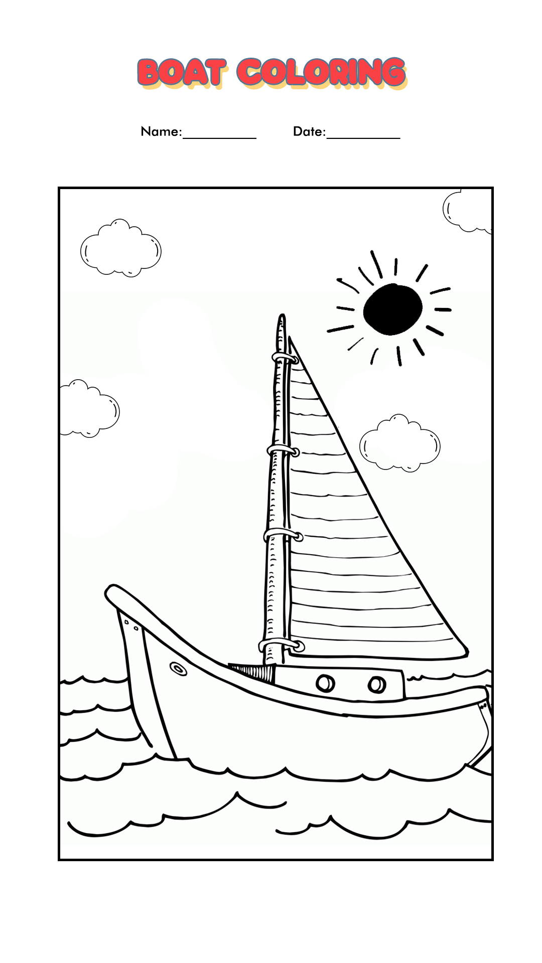 Sail boat printable shapes worksheets