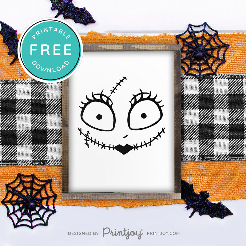 Free printable sally rag doll face nightmare halloween wall art decor download