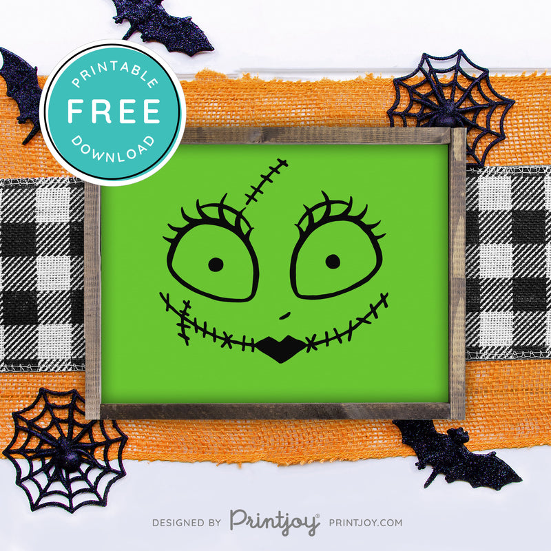 Free printable sally rag doll face nightmare halloween wall art decor download