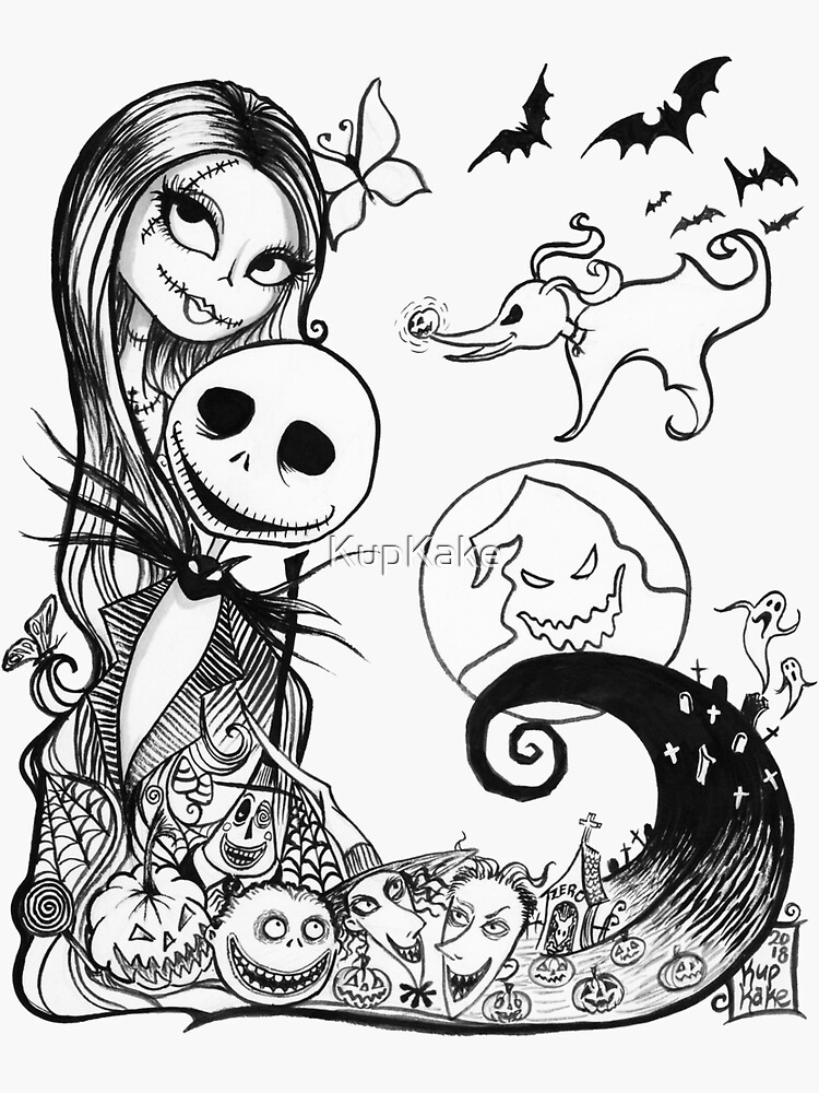 Nightmare before christmas jack and sally sticker for sale by kupkake