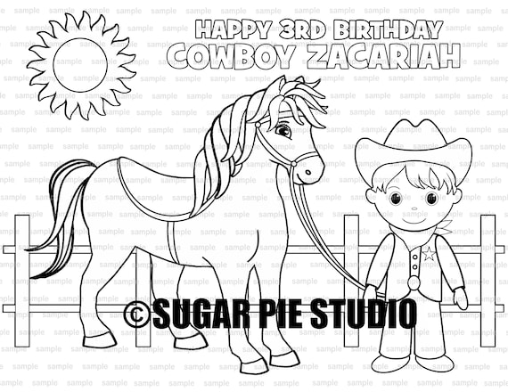 Personalized cowboy coloring page birthday party favor colouring activity sheet personalized printable template