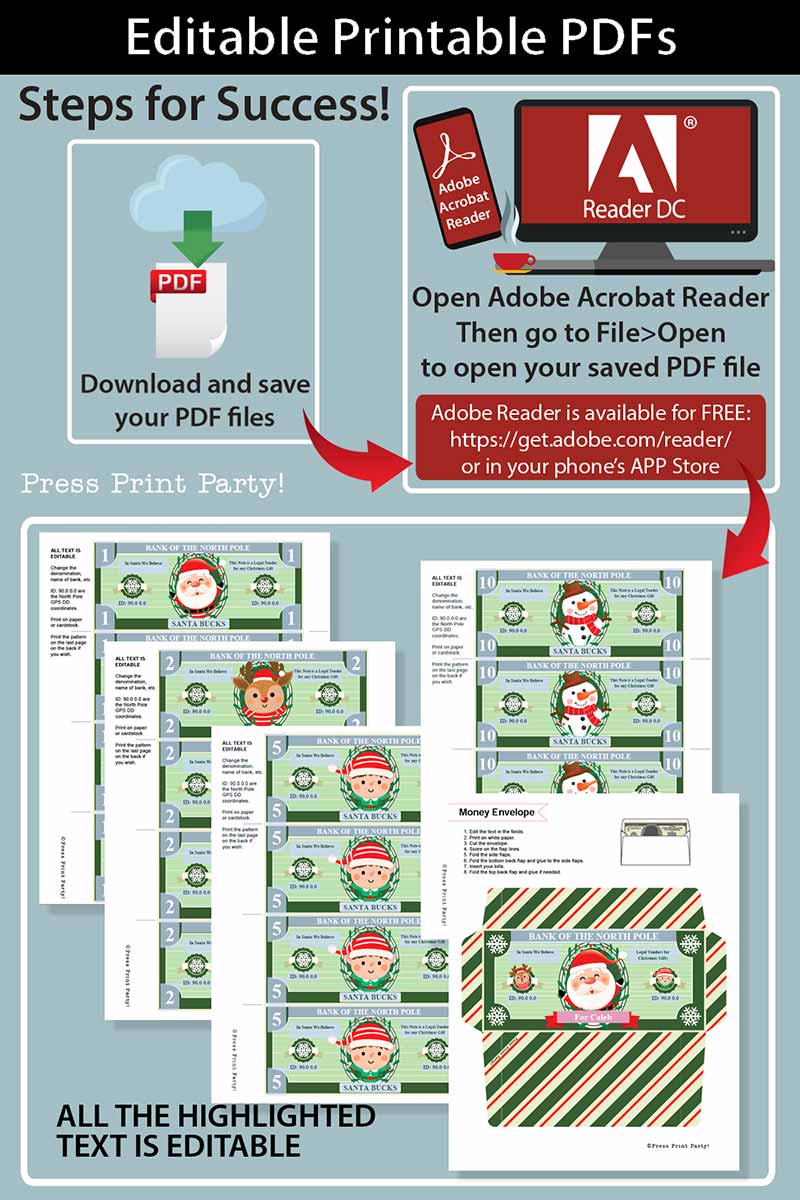 Play christmas money and cash envelope printable