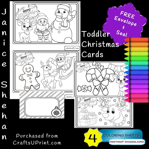 Christmas toddler easy coloring colouring cards with envelopes diy printable children greeting cards
