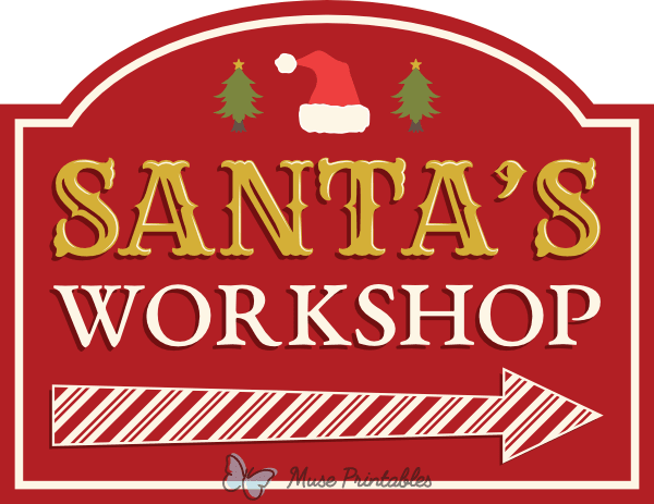 Printable santas workshop right arrow sign