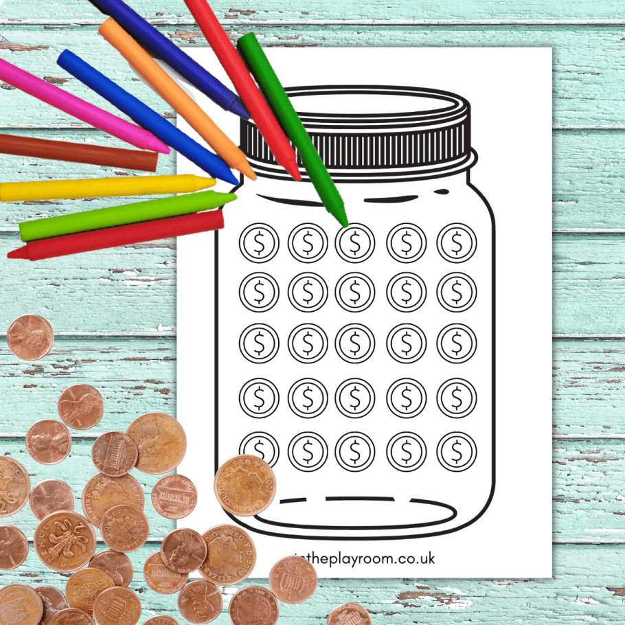 Printable saving tracker for kids to lor