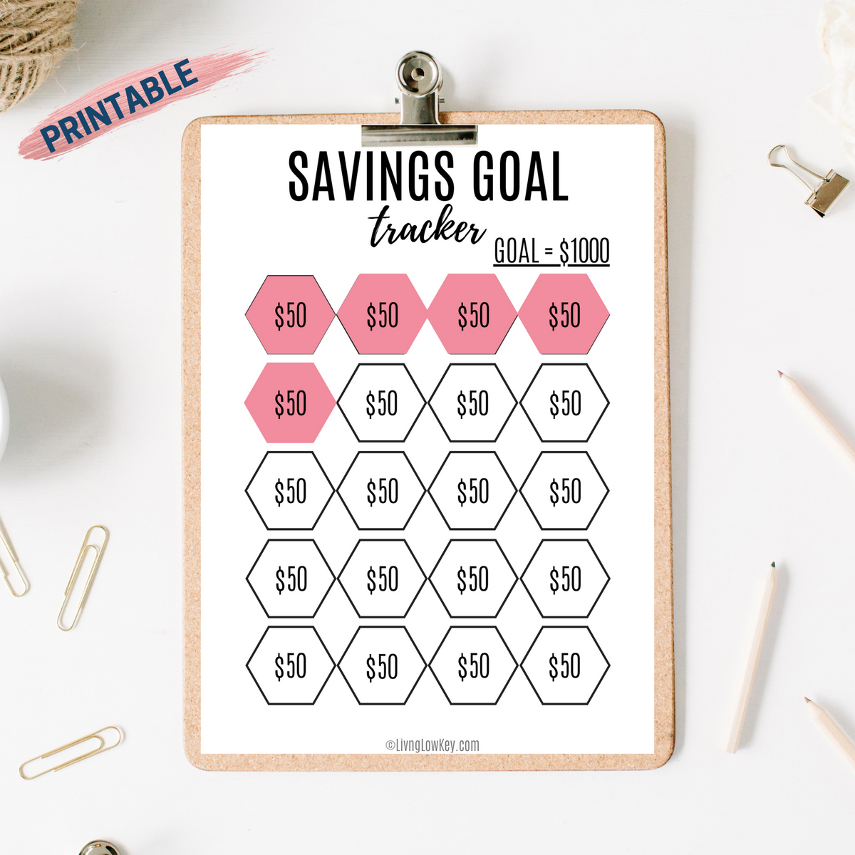 Printable savings chart digital download â living low key
