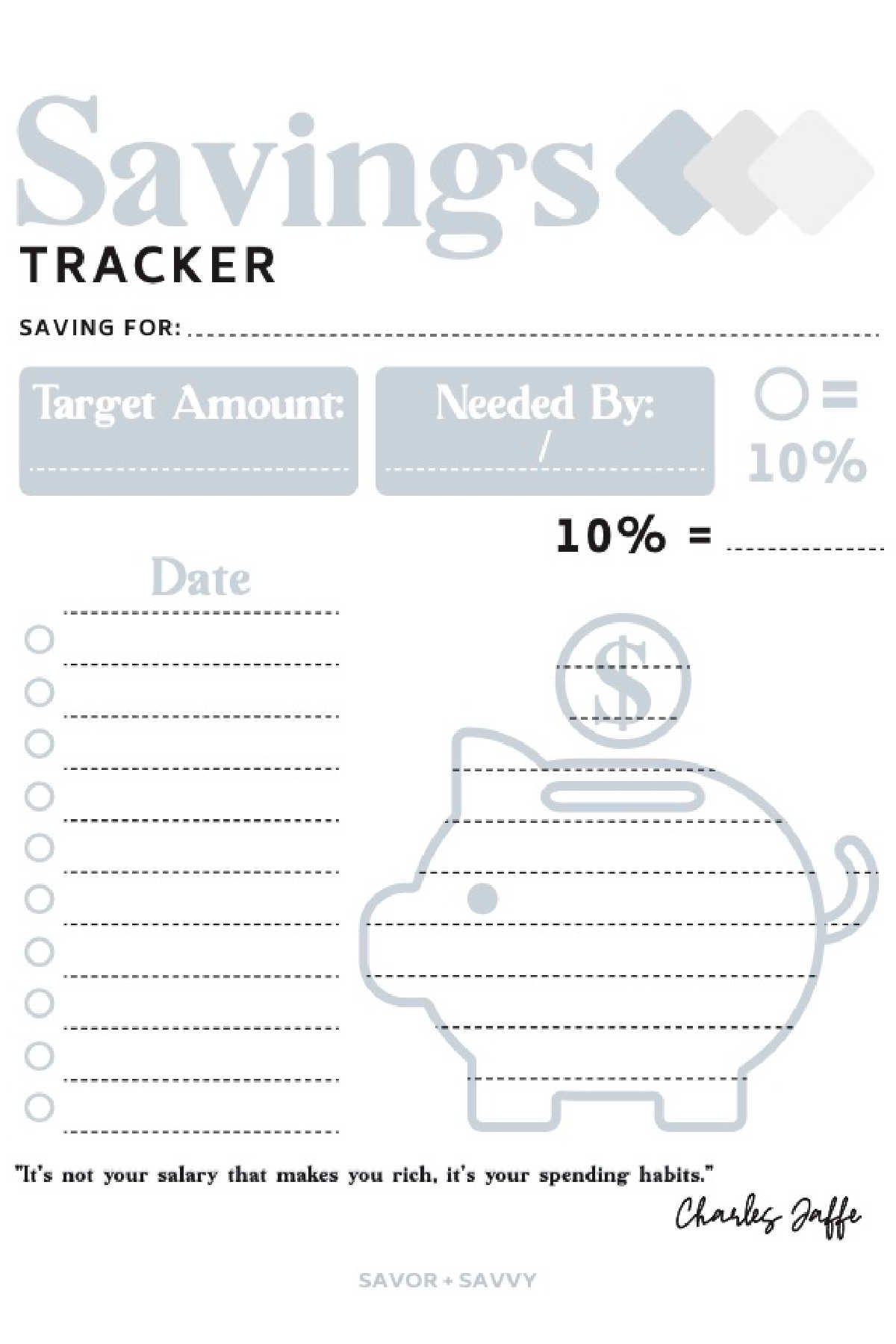 Savings tracker printable free