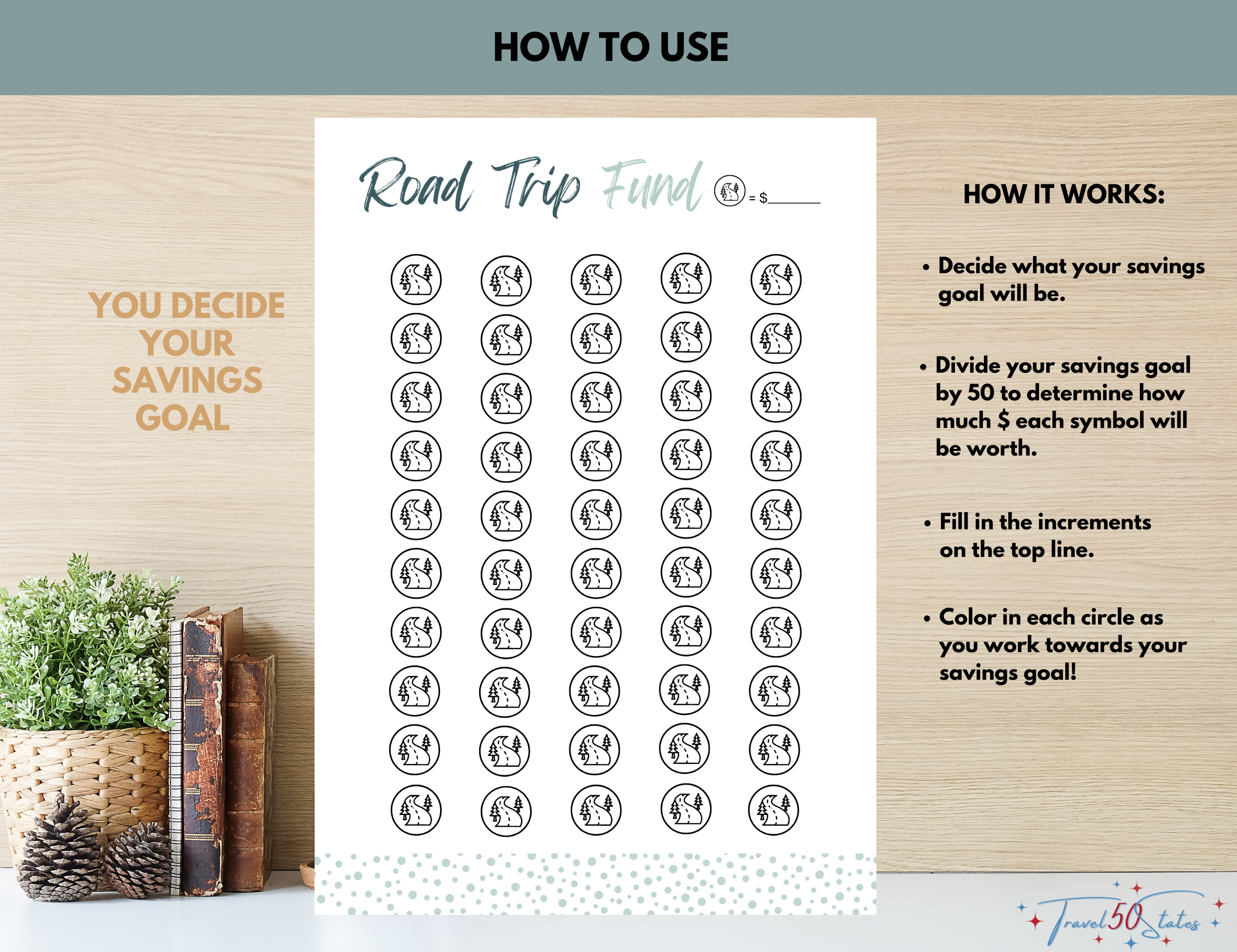Road trip fund savings tracker printable