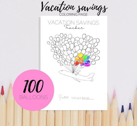 Vacation savings tracker digital download colouring page tracker printable holiday tracker coloring page print at home