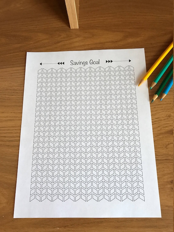 Savings tracker printable coloring sheet herringbone