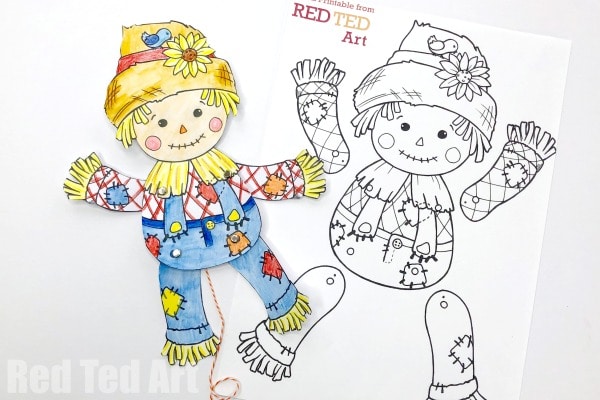 Articulated scarecrow puppet printable for harvest festival