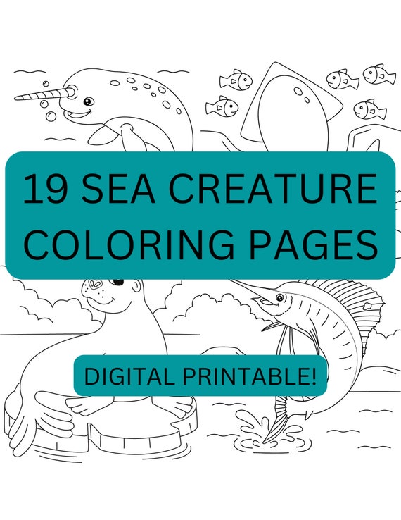 Printable sea creature ocean animals coloring pages for kids to color digital download