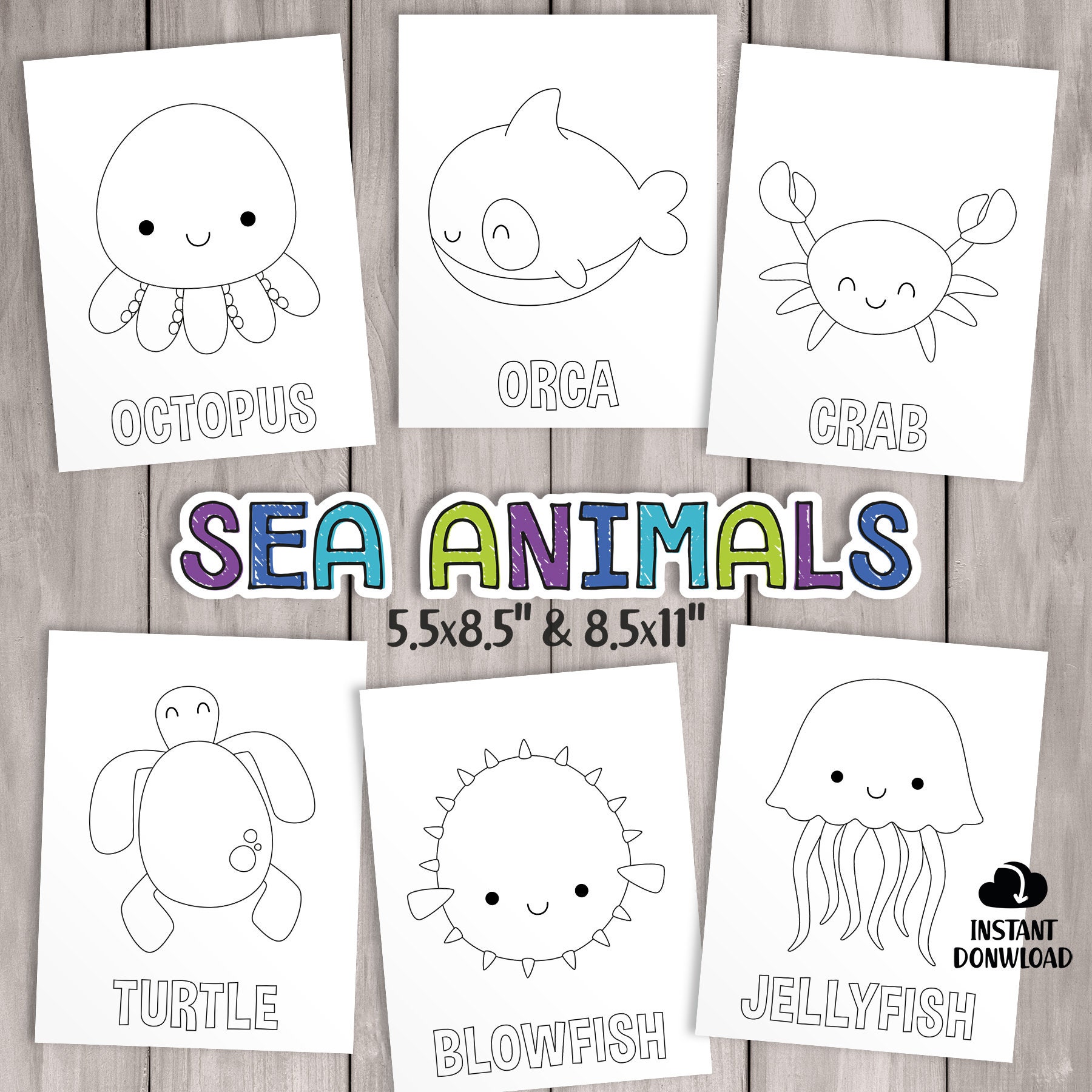 Printable sea animals coloring pages kids party games