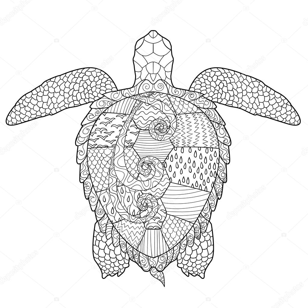 Adult antistress coloring page with turtle stock vector by lezhepyoka