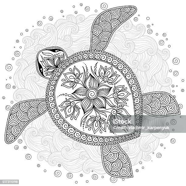 Coloring book pages for kids and adults turtle stock illustration