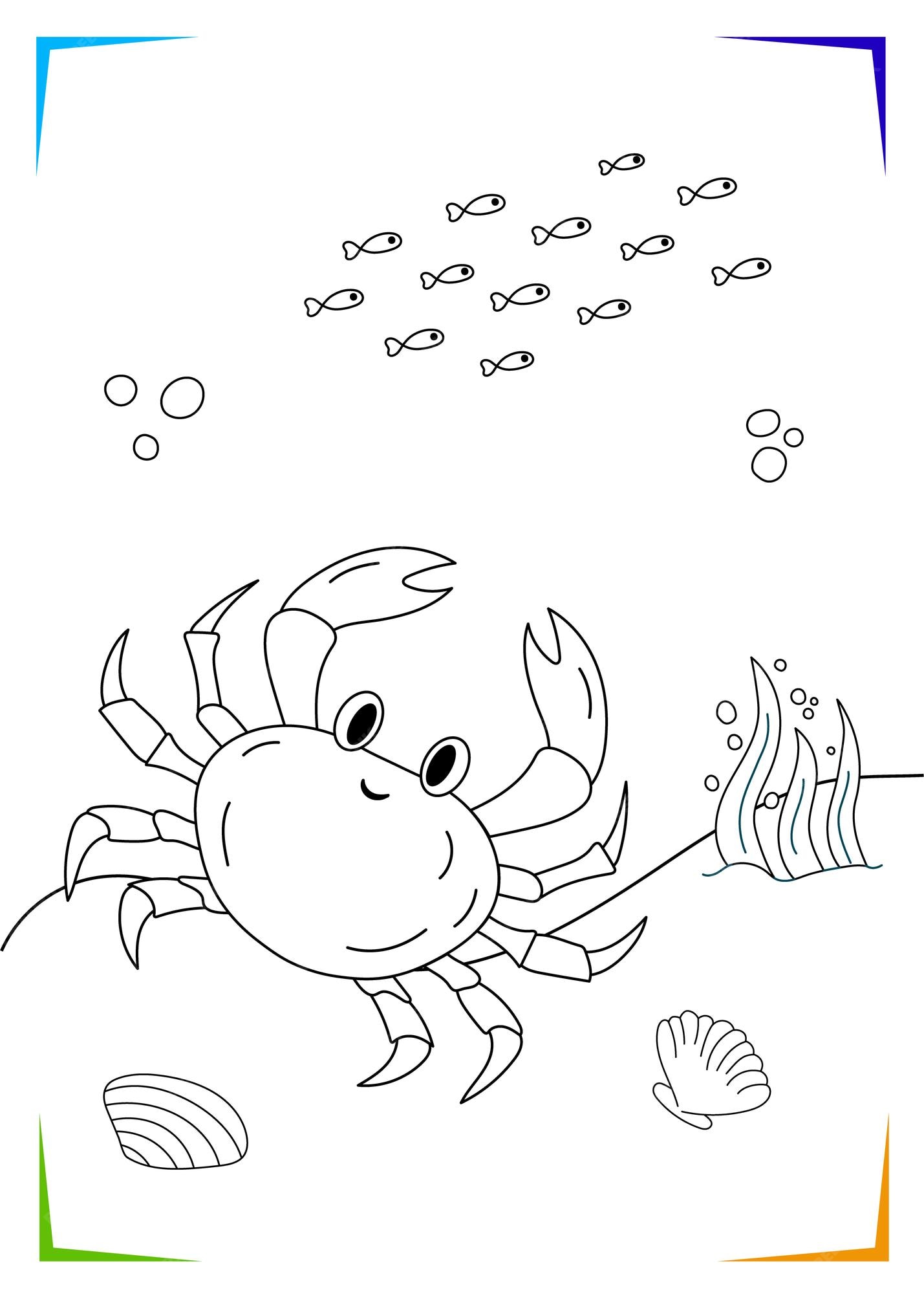 Premium vector black and white crab shell seaweed coloring page for kids marine underwater inhabitants vector illustration printable for kids worksheet for children coloring book black outlines sea life