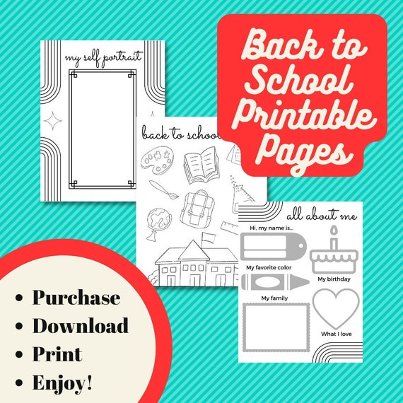 Back to school printables all about me worksheet my self portrait worksheet back to school coloring page digital download