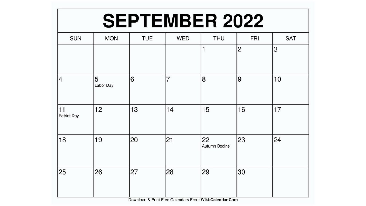 Printable september calendar templates with holidays