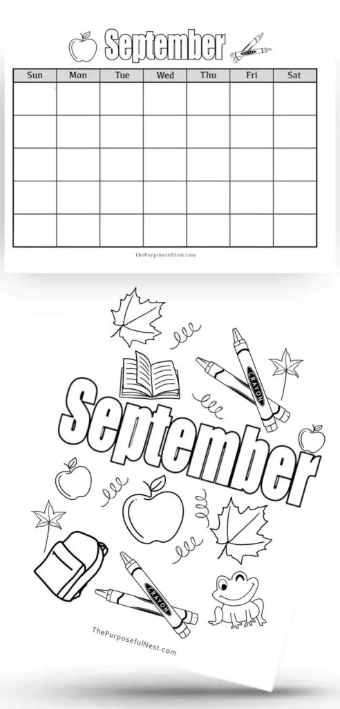 Free september coloring page and calendar for kids