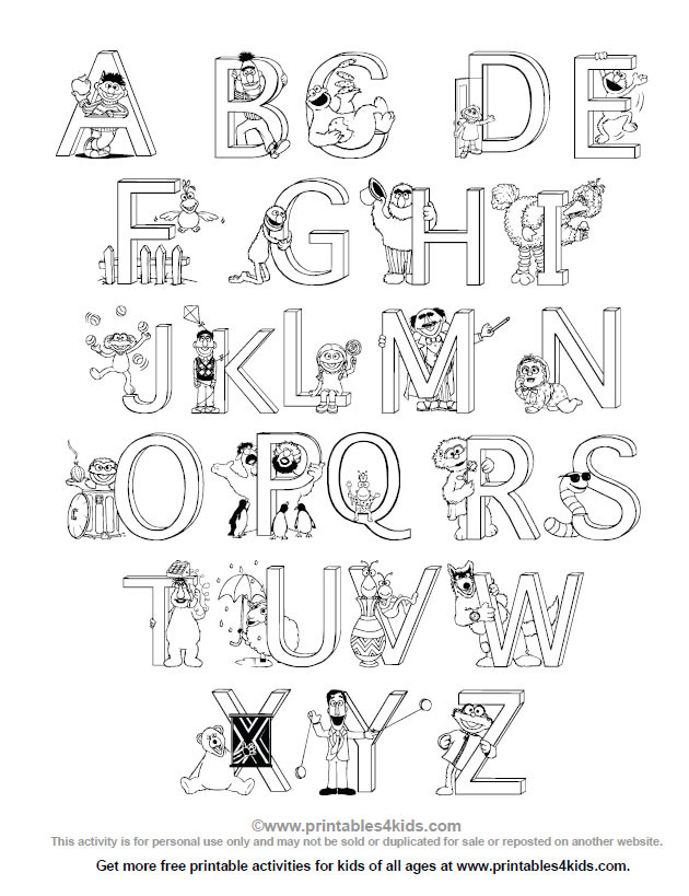 Sesame street alphabet coloring page â printables for kids â free word search puzzles coloring pages and other activities