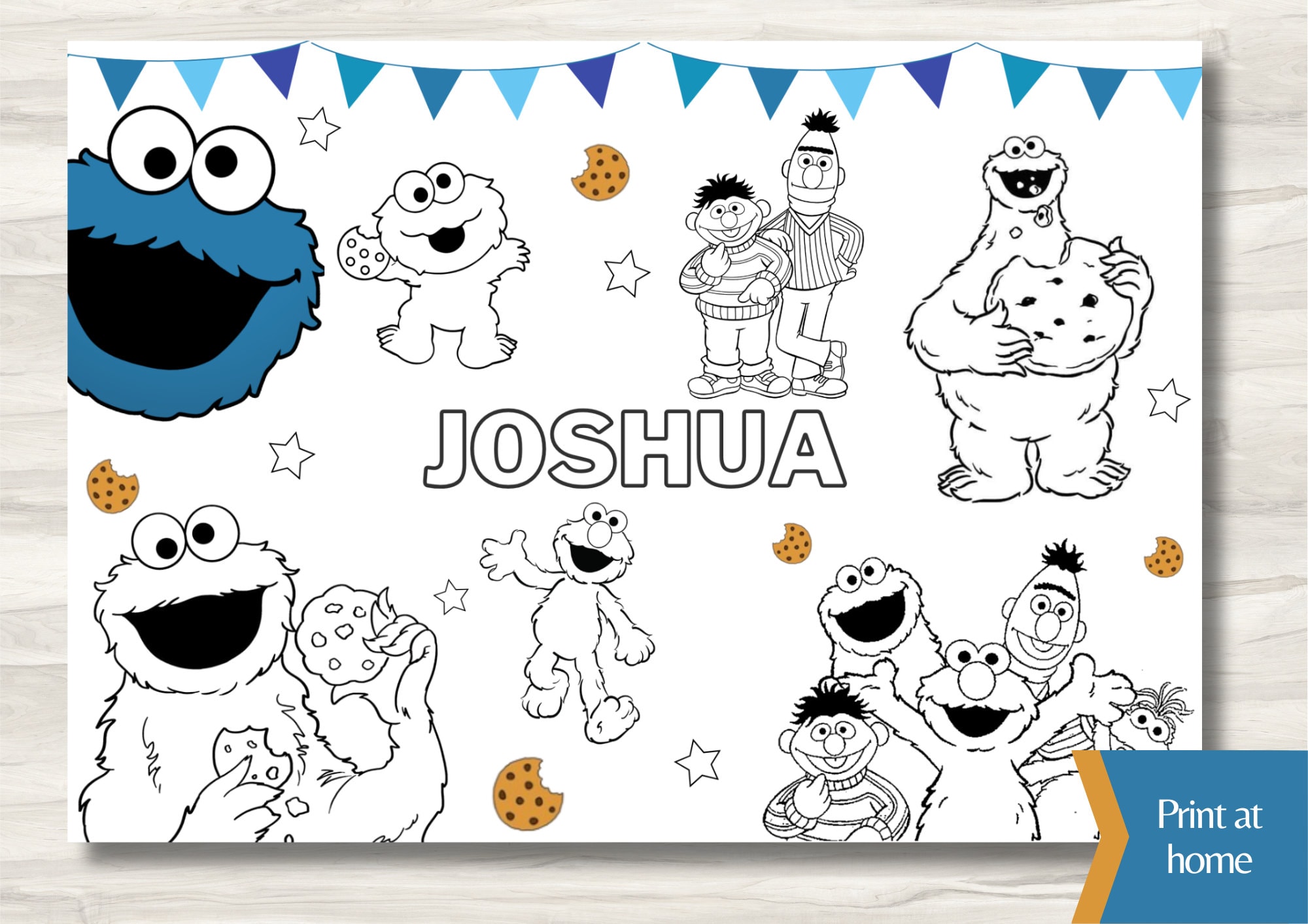 Cookie monster and friends colouring page personalised print at home