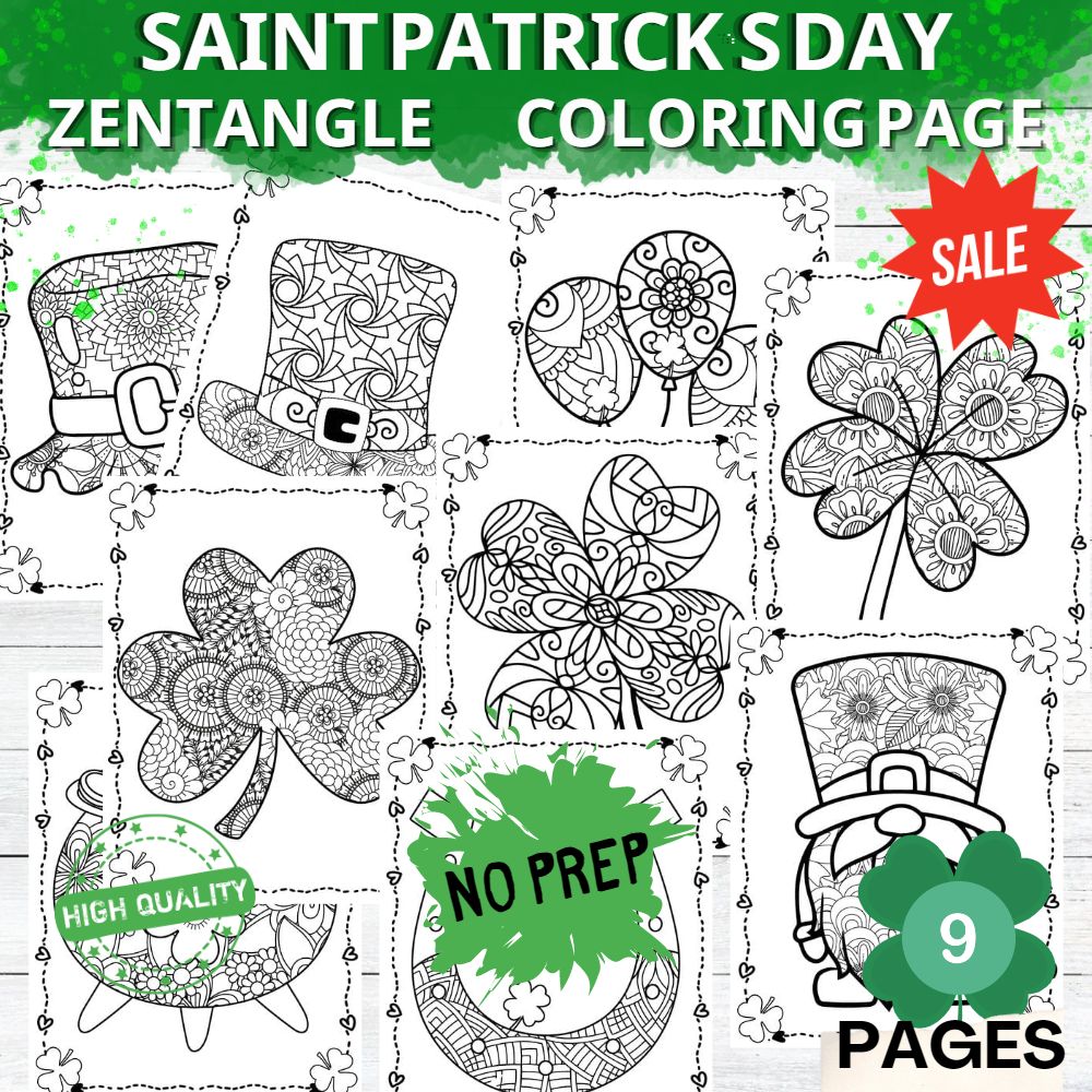 St patricks day zentangle no prep mindfulness coloring pages made by teachers