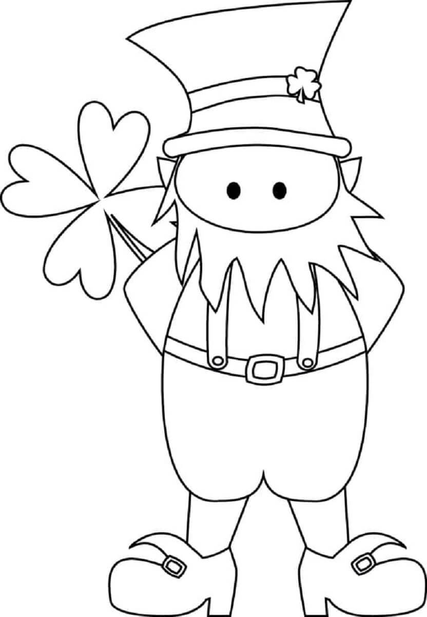 Cute leprechaun holding shamrock coloring page