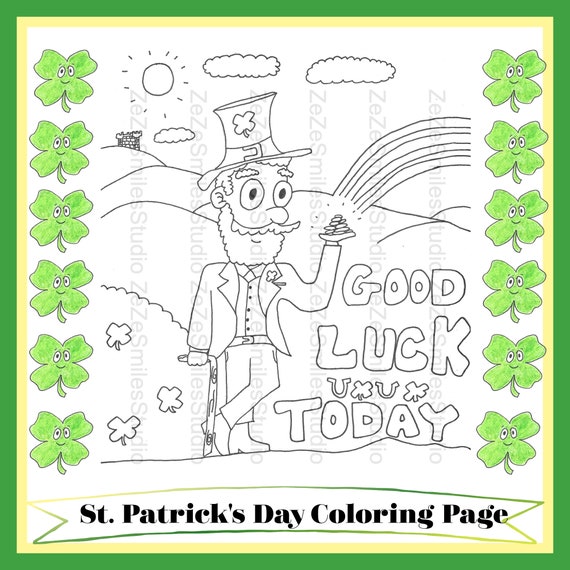 St patricks day coloring page leprechaun shamrock adult