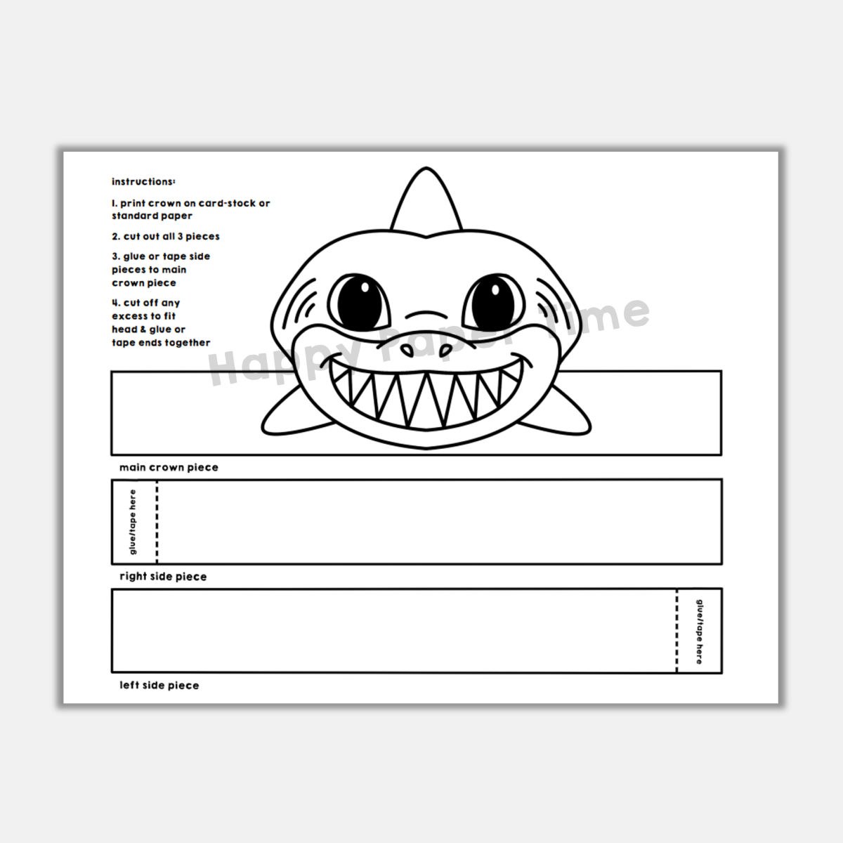 Shark paper crown headband coloring craft made by teachers