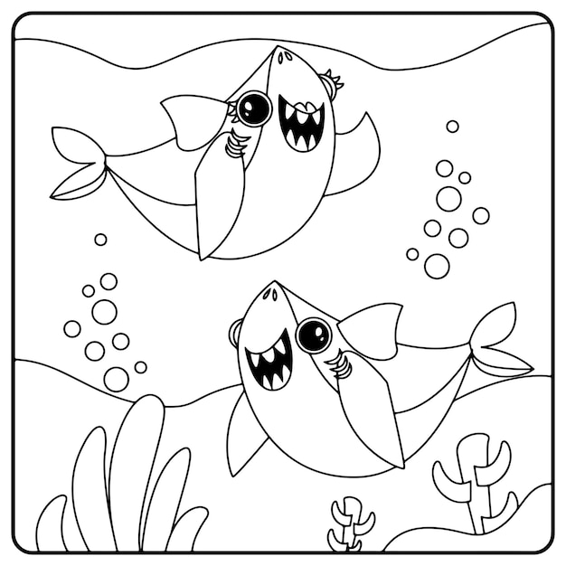 Premium vector shark coloring pages for kids premium vector