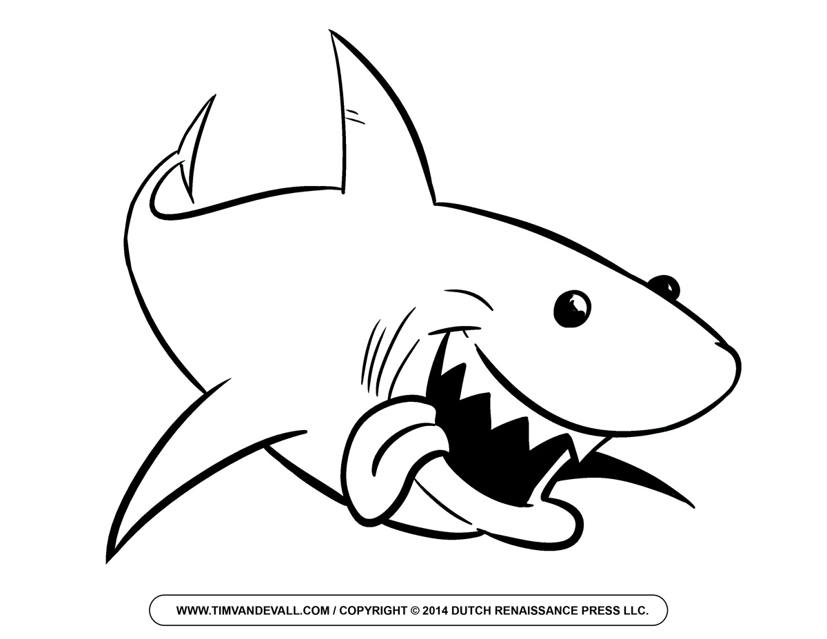 Free cartoon shark clipart for kids shark outline and shark silhouette â tims printables