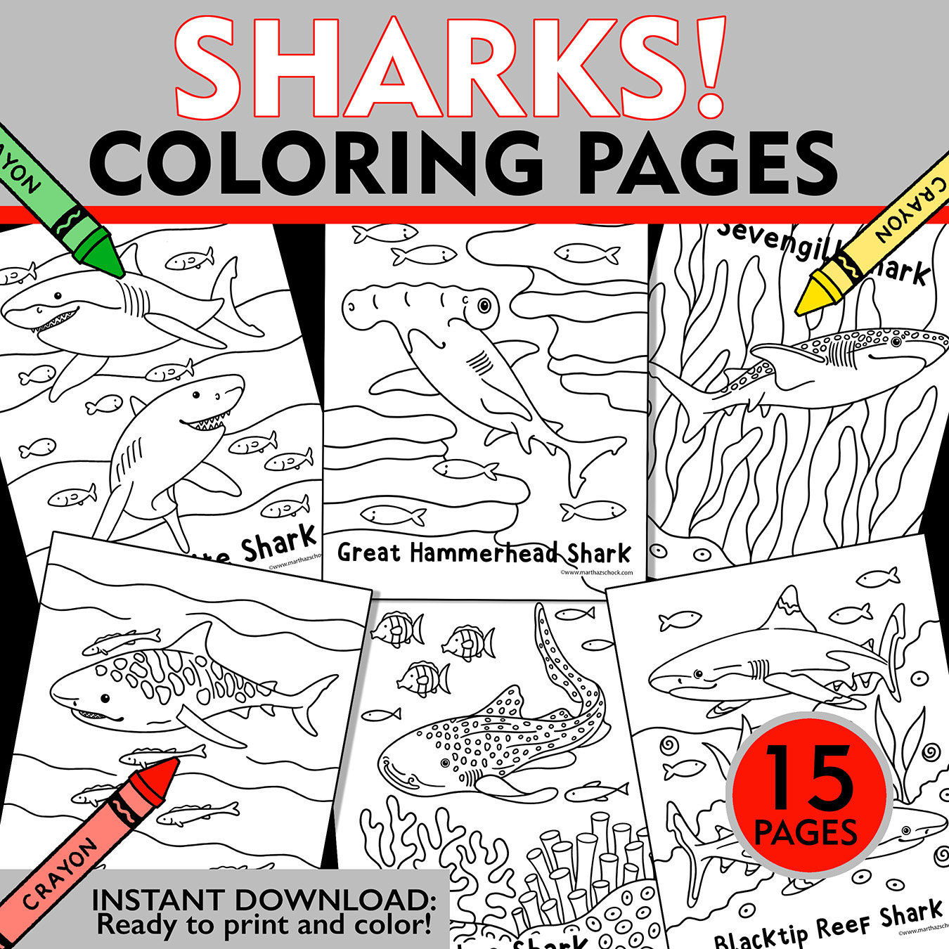 Shark coloring pages shark coloring sheets shark week coloring pages shark week activity for kids shark printable instant download