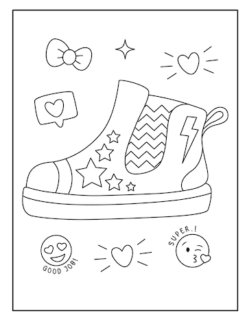 Premium vector kids shoes coloring pages