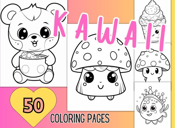 Kawaii coloring pages instant download printable pdf for kids adults adorable kawaii art stress relief activity