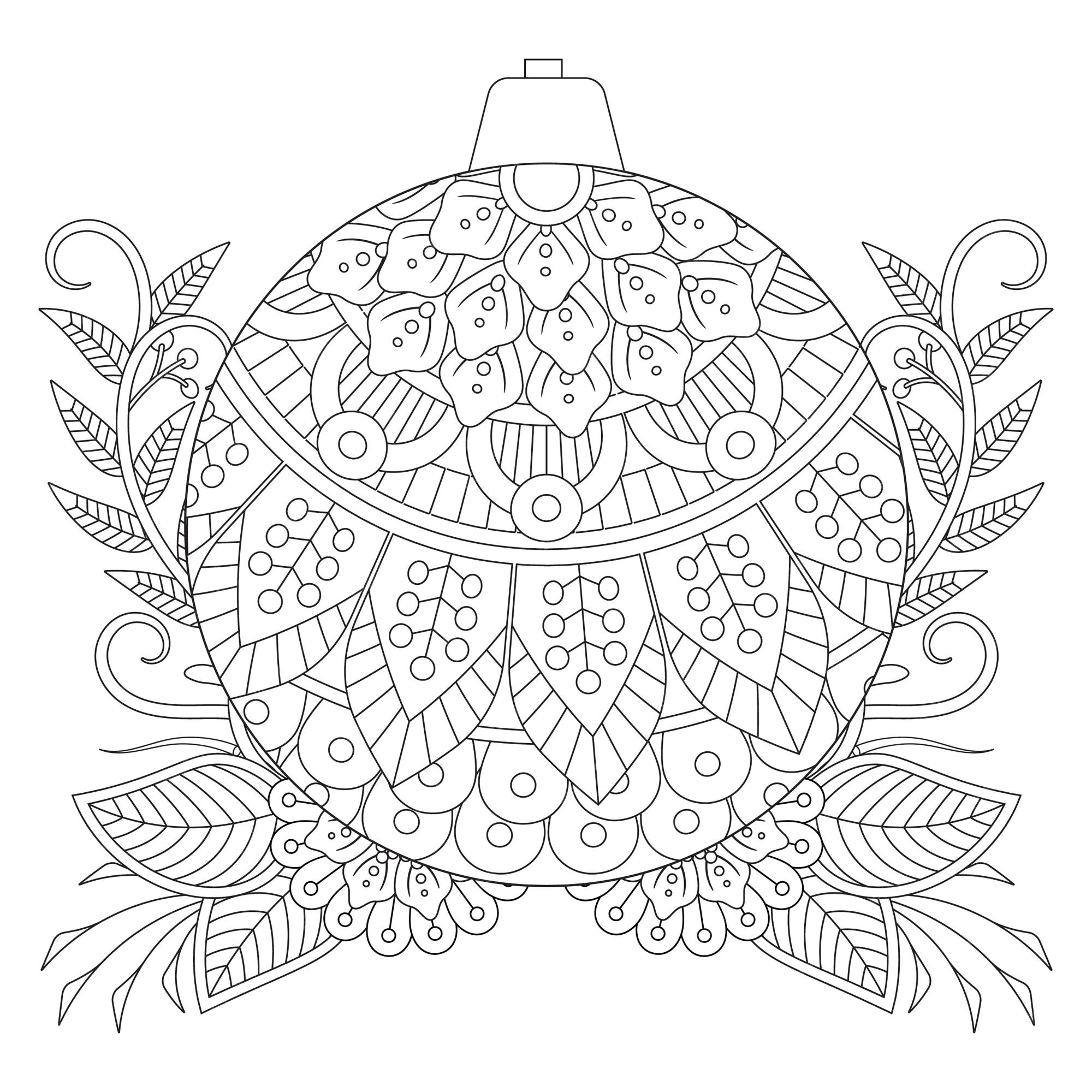Premium vector christmas ball coloring pages with floral style