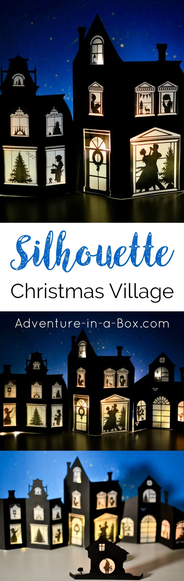 Silhouette christmas village paper template