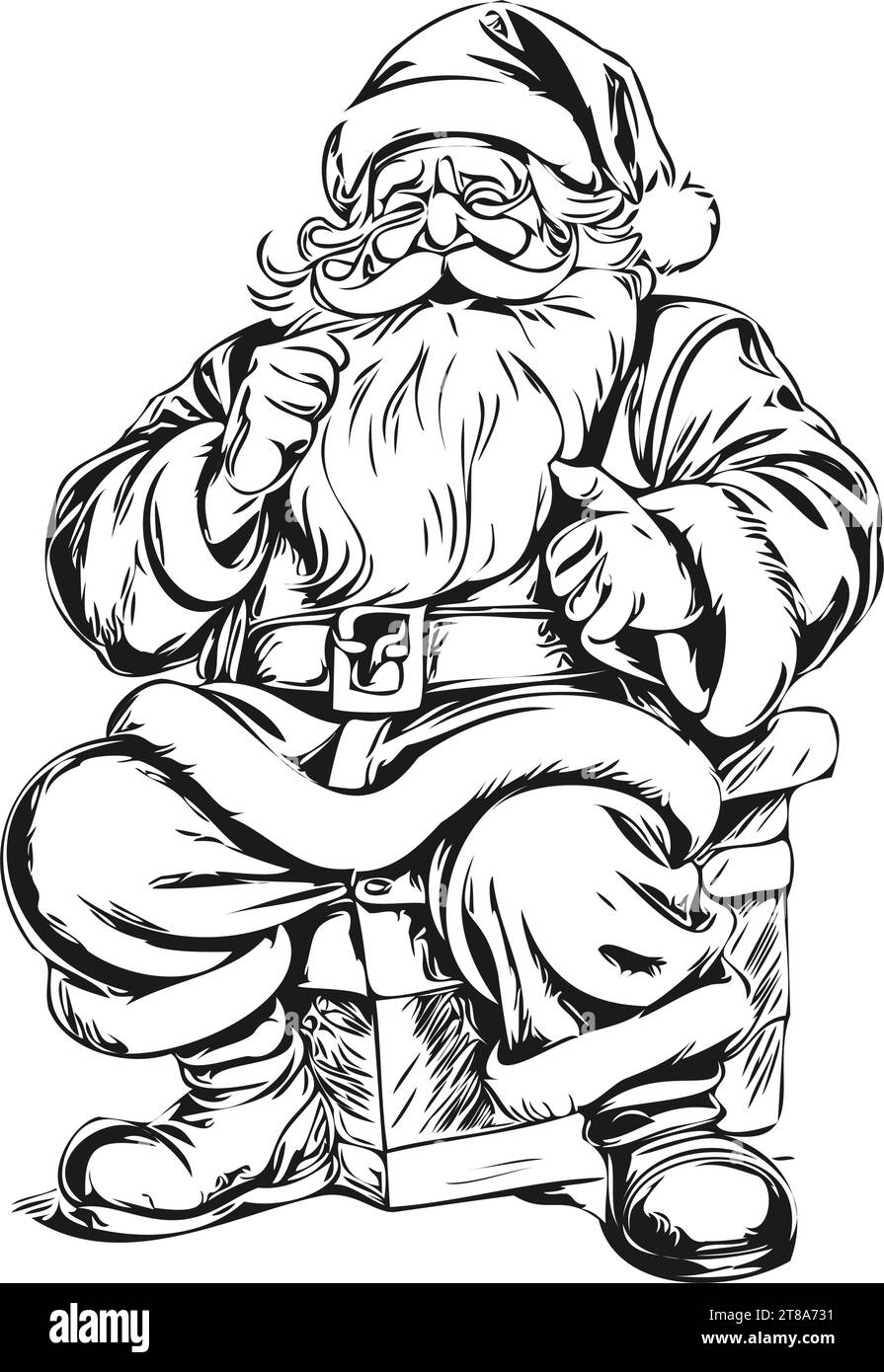 Santa claus vector silhouette sketch detailed christmas illustration classic style black white isolated vector ink outlines template for greeting ca stock vector image art