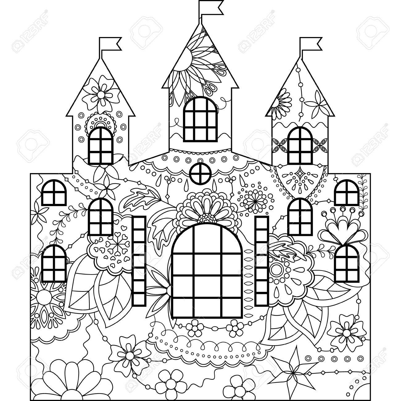 Vector silhouette stencil template castle coloring royalty free svg cliparts vectors and stock illustration image