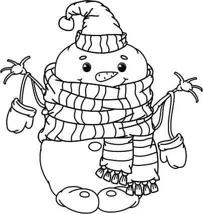 Vector happy snowman cartoon black silhouette for coloring stock illustration
