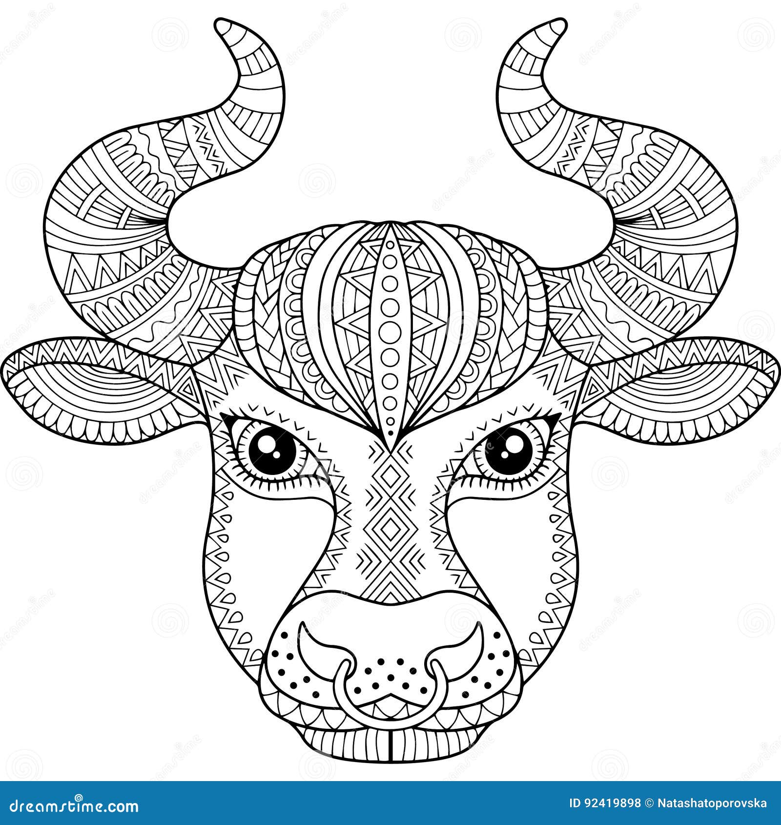Vector coloring book for adult silhouette of bull isolated on white background zodiac sign taurus abstract background animal pr stock vector