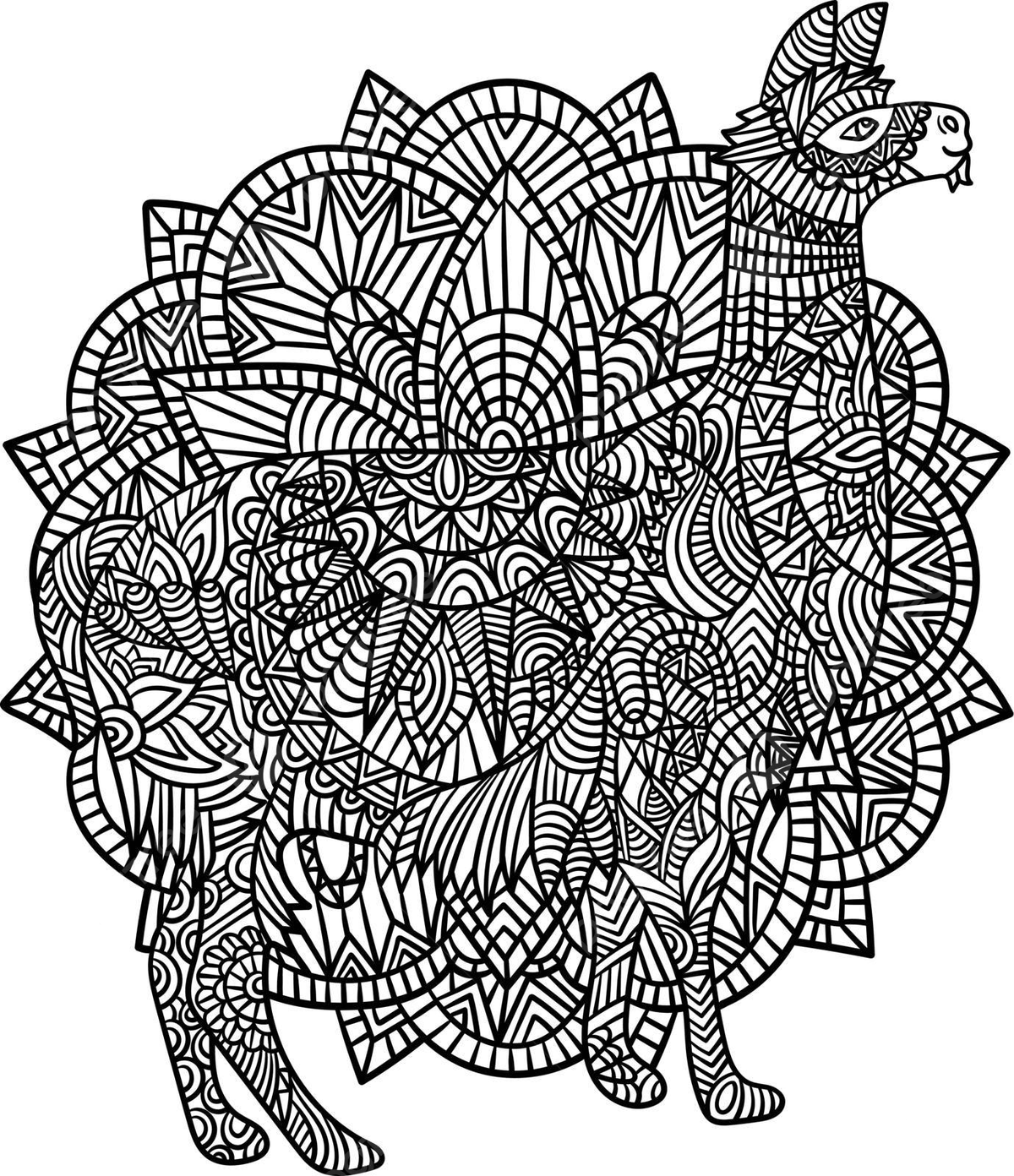 Llama mandala coloring pages for adults anti stress silhouette drawing vector wing drawing llama drawing man drawing png and vector with transparent background for free download