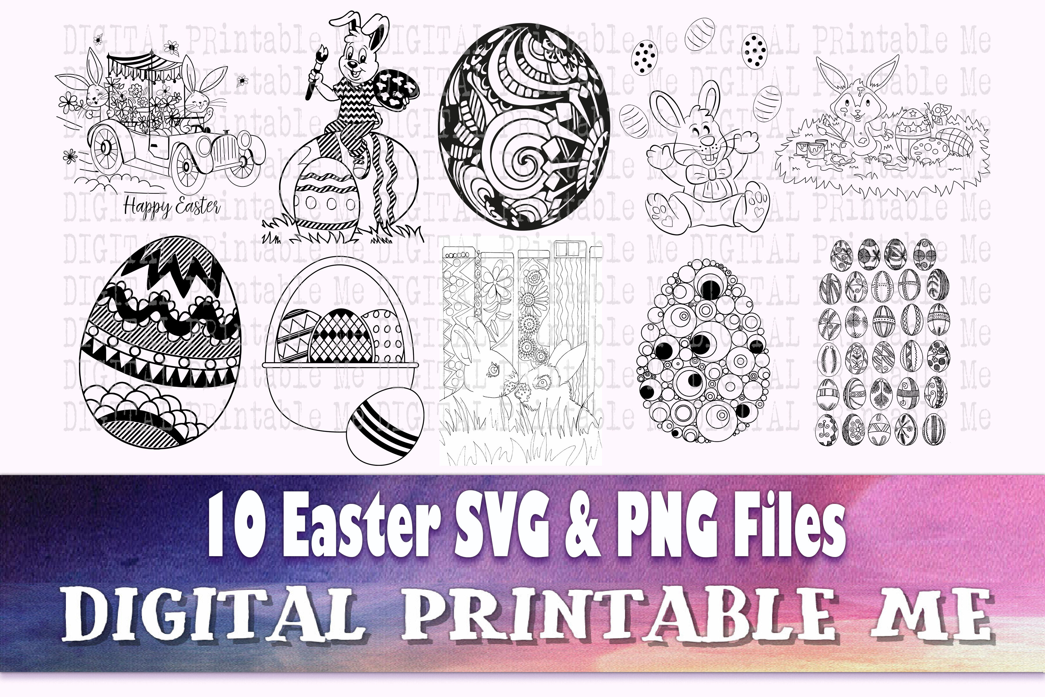 Easter svg illustration drawing coloring page silhouette bundle by digitalprintableme