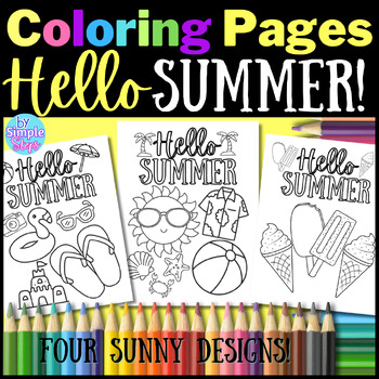 Summer coloring pages sheets hello summer summer themed coloring pages