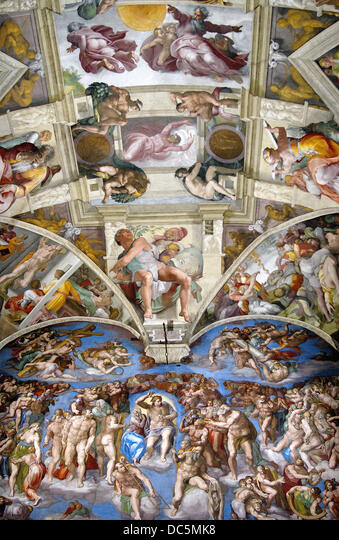 Renaissance frescoes by michelangelo in the sistine chapel vatican palace museums vatican city rome italy stock photo