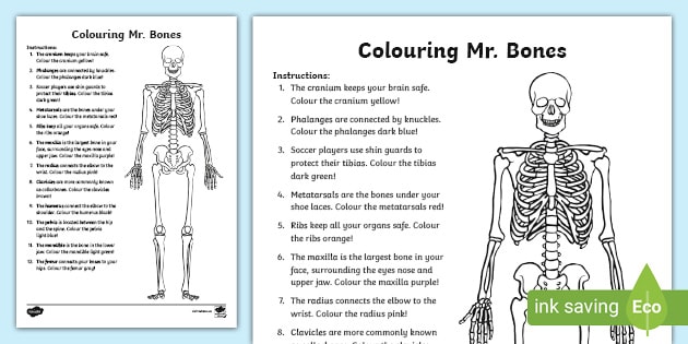 Colouring mr bones worksheet worksheet teacher made