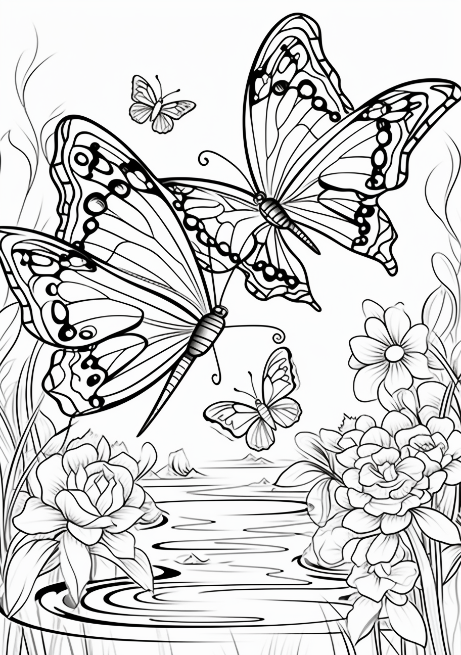 Pony and butterflies fantasy field